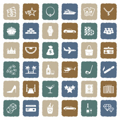 Luxury And Wealth Icons. Grunge Color Flat Design. Vector Illustration.