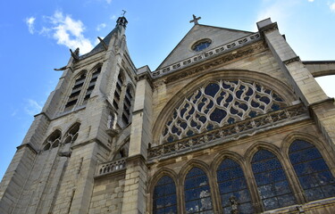 Eglise Saint-Severin located at the Latin Quarter, flamboyant gothic church with blue sky. Paris, France.