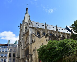 Fototapeta na wymiar Eglise Saint-Severin located at the Latin Quarter, flamboyant gothic church with blue sky. Paris, France.