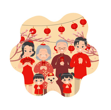 chinese family celebrating lunar new year clip art preview