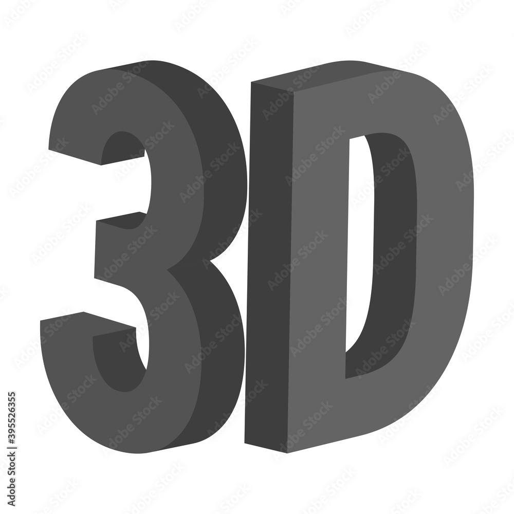 Poster 3d letters 3, d, vector icon symbol 3d three dimensional letter number 3, d