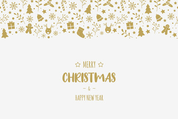 Concept of Christmas greeting card with decorations. Xmas background with wishes. Vector