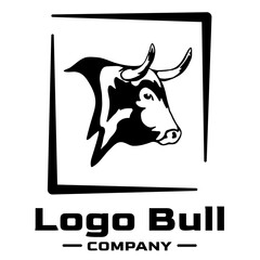 Bull logo for company or sports club, animal silhouette, powerful, black and white emblem, buffalo,  illustration. logotype on a white background