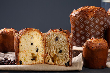 .Delicious homemade panettone with natural fermentation and dried fruits