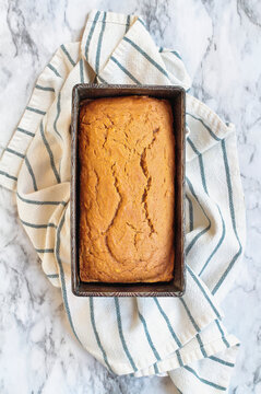 Freshly baked loaf of pumpkin bread