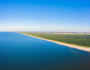 Looking down at the beach. Drone aerial view. Baltic sea. Panorama