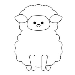 Black line art cute sheep isolated on white background. Flat design for poster or t-shirt. Vector illustration