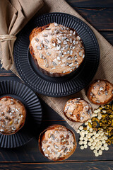 .Delicious homemade panettone with natural fermentation. With white chocolate and pistachios