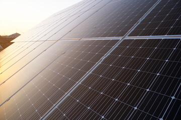 Solar panels against blue sky background.Against The Deep Blue Sky in suny weather