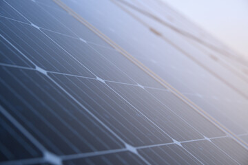 Solar panels against blue sky background.Against The Deep Blue Sky in suny weather