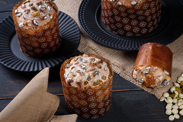 .Delicious homemade panettone with natural fermentation. With white chocolate and pistachios