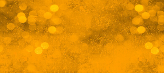 Golden gold yellow abstract concrete paper texture background banner with bokeh / Festive Christmas template pattern