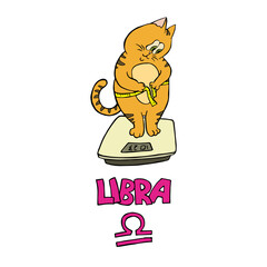 Vector illustration Zodiac cat Libra. For decoration, web-site, ceramics, cover, sticker