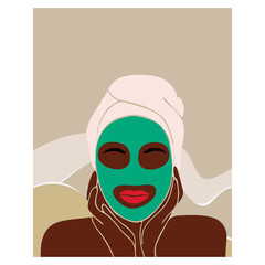 Face care. Beauty salon. African american woman with afro hairstyle. Black woman. Spa. Vector illustration. Icon