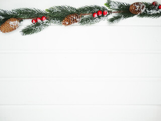 winter background with fir branches cones and snow