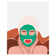 Face care. Beauty salon. European woman. Spa. Vector illustration. Icon