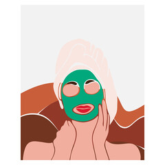 Face care. Beauty salon. European woman. Spa. Vector illustration. Icon