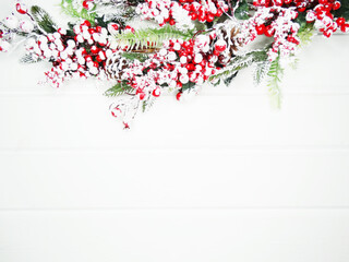 winter background with fir branches cones and snow