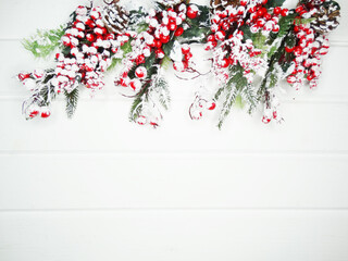 winter background with fir branches cones and snow