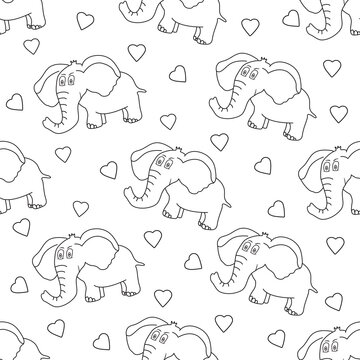 Elephant seamless pattern. Cute animal and hearts. © Fortuna23