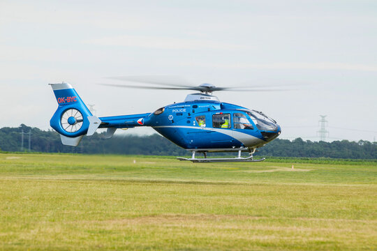 SAZENA, CZECH REP -July, 11, 2020. Integrated rescue system, POLICE, Eurocopter EC-135T2+ with registration OK-BYC