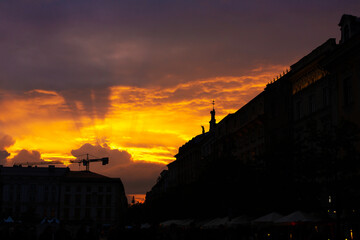 Beautiful sunset on the old town square
