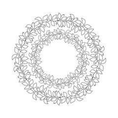 Decorative floral mandala with leaf and berries on white isolated background. For coloring book pages.