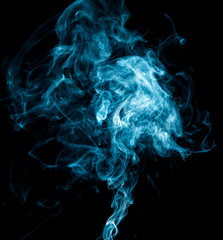 Obraz premium Blue smoke isolated on black background.