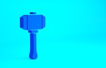Blue Hammer icon isolated on blue background. Tool for repair. Minimalism concept. 3d illustration 3D render.
