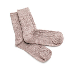 Warm socks on white background