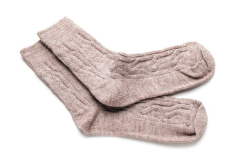 Warm socks on white background