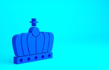 Obraz premium Blue King crown icon isolated on blue background. Minimalism concept. 3d illustration 3D render.