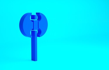 Blue Medieval axe icon isolated on blue background. Battle axe, executioner axe. Medieval weapon. Minimalism concept. 3d illustration 3D render.