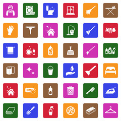 Maid Service Icons. White Flat Design In Square. Vector Illustration.