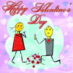 Cute vector illustration of a couple in love. A man confesses his love to a woman. Makes an offer.