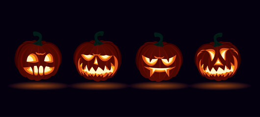 3d Halloween carved pumpkin face emotions set jack o lanterns design set number 1