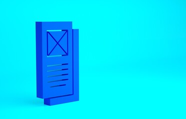 Blue Browser window icon isolated on blue background. Minimalism concept. 3d illustration 3D render.