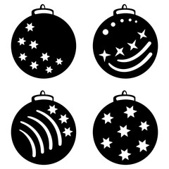 Set of Christmas balls isolated. Black and white illustration. Xmas decoration. Happy new year. Christmas ornament