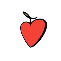red apple with heart white background