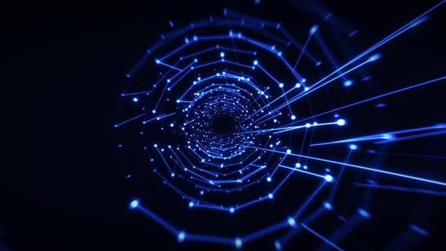 Abstract Hi Tech Futuristic Plexus Design Loop/ 4k animation of an abstract technology background with plexus modular structure of lines and dots zooming in seamless looping