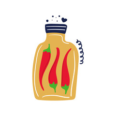 Hand drawn jar with red hot chili pepper. Flat illustration.