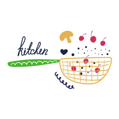 Hand drawn sieve, cooking and kitchen concept. Flat illustration.