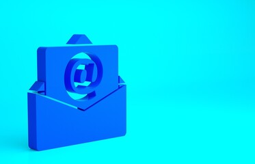 Blue Mail and e-mail icon isolated on blue background. Envelope symbol e-mail. Email message sign. Minimalism concept. 3d illustration 3D render.