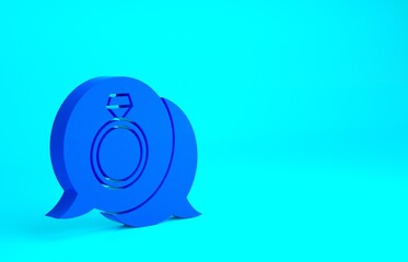 Blue Diamond engagement ring icon isolated on blue background. Minimalism concept. 3d illustration 3D render.