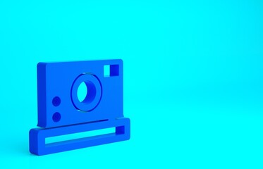 Blue Photo camera icon isolated on blue background. Foto camera icon. Minimalism concept. 3d illustration 3D render.