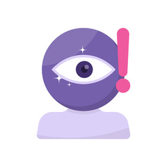 the concept of privacy and identity protection, antivirus. alert detected spies or hackers. illustration of a webcam or camera eye icon, and an exclamation point. flat style. design element