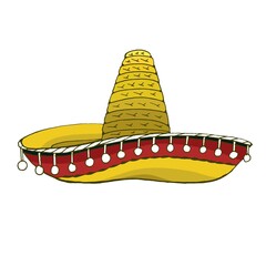 Sombrero. Vector vintage hatching color illustration. Isolated on white