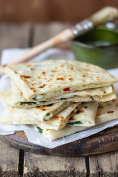 Gozleme with halloumi cheese, parley and chilli, melter butter