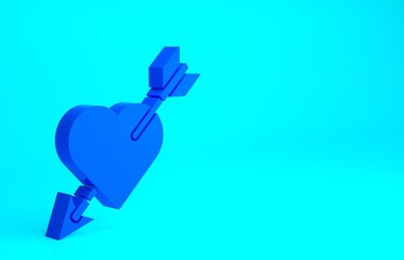 Blue Amour symbol with heart and arrow icon isolated on blue background. Love sign. Valentines symbol. Minimalism concept. 3d illustration 3D render.