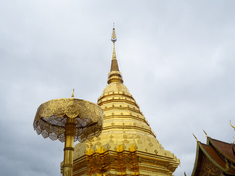 The Suthap Pagoda at the top of the Doi Suthep Mountain,  one of the landmark of ChiangMai, Thailand